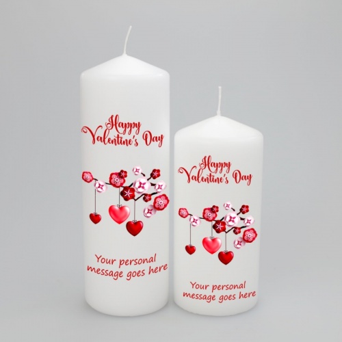 Personalised Valentines candle with dangling hearts