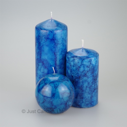 Ocean blue coloured marble effect pillar set, choose between to sizes