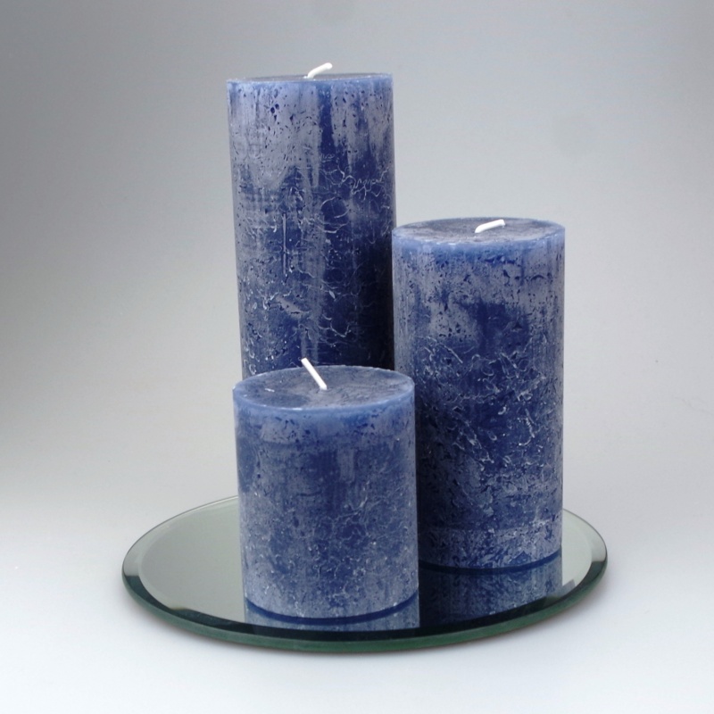 Rustic Pillar set of 3 Dark Blue Justcandles.co.uk
