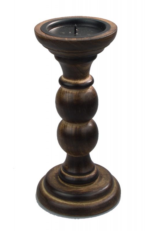 Wooden Pillar Candle Holder 20cm tall Justcandles.co.uk