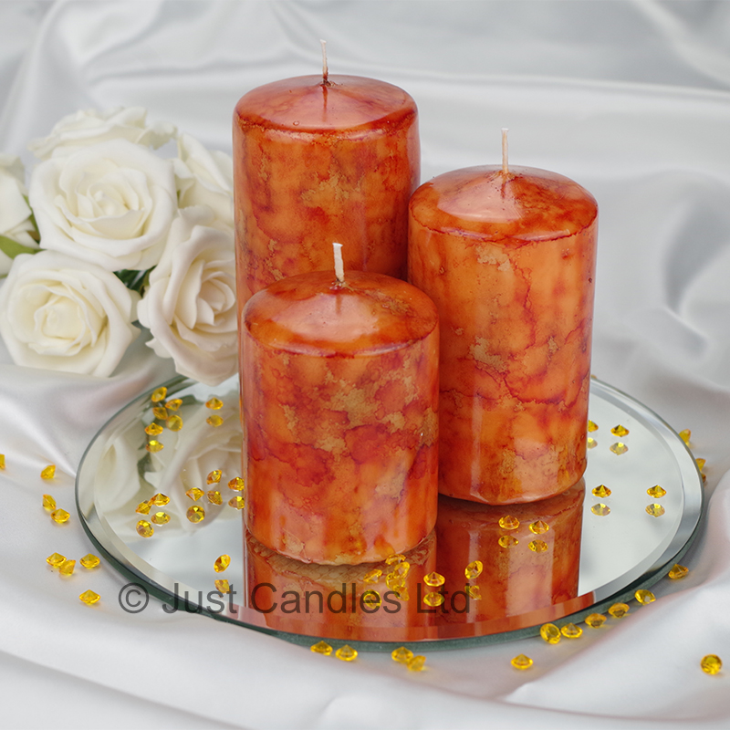 Burnt orange marble effect ball candles - Justcandles.co.uk