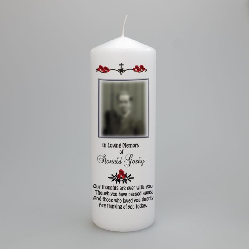 Personalised remembrance photo candle in two sizes Justcandles.co.uk