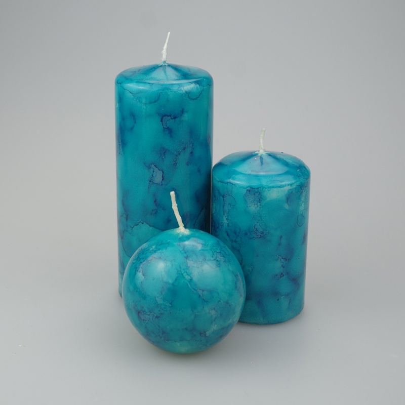 Aqua coloured marble effect pillar set, choose between to sizes