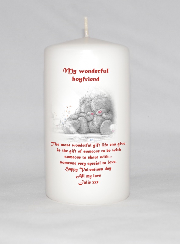 valentines cuddling teddy s personalised pillar candle justcandles