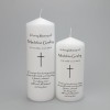 A personalised memorial candle fearturing a Simple Cross - two sizes available
