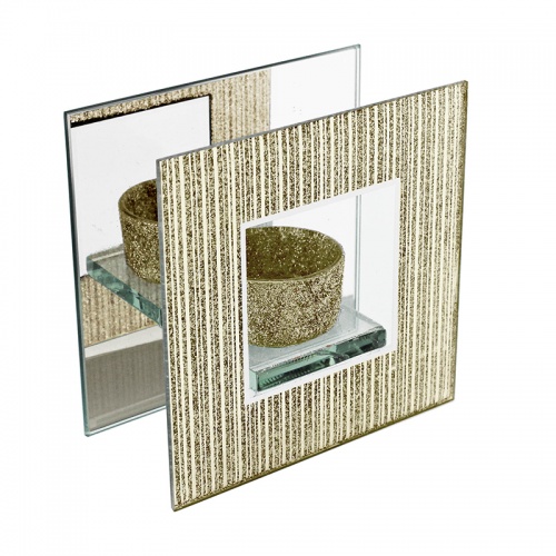 Hestia Gold Mirror & Glass Single Tealight Holder