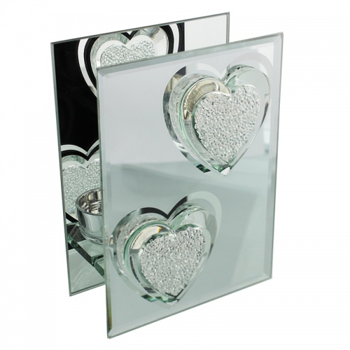 Glass & Mirror Double Tealight Holder Crystal Heart