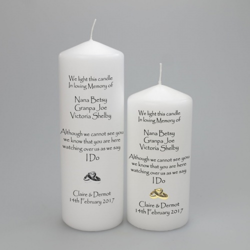 Wedding Absence candle '' In Loving memory with names'' choice of rings or entwined hearts