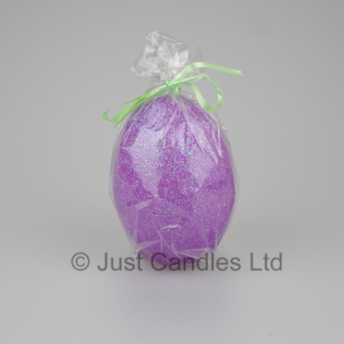 Egg shaped glittery Lilac candle