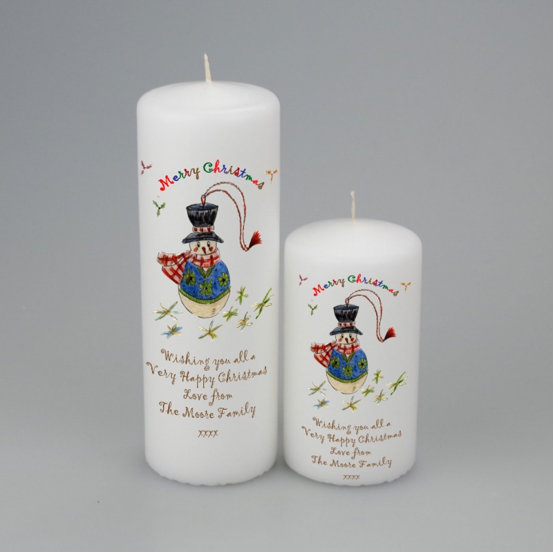 Personalised Merry Christmas Candle with snowman with your own personalised message