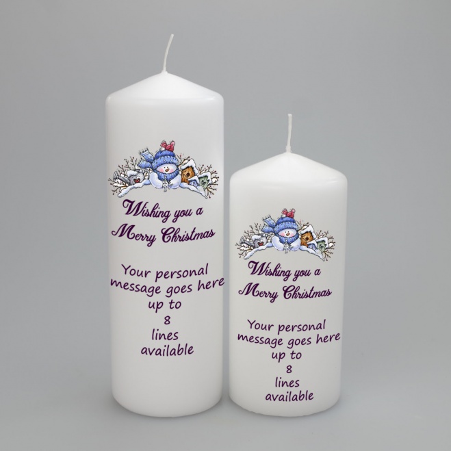 Personalised Merry Christmas Candle with Snowman Header with your own personalised message