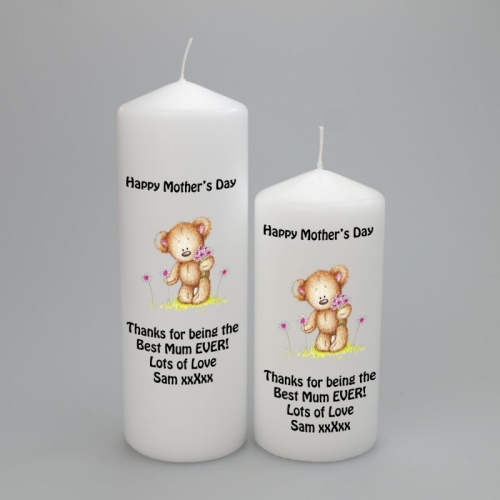 Personalised Mothers Day Candle featuring a cute Teddy