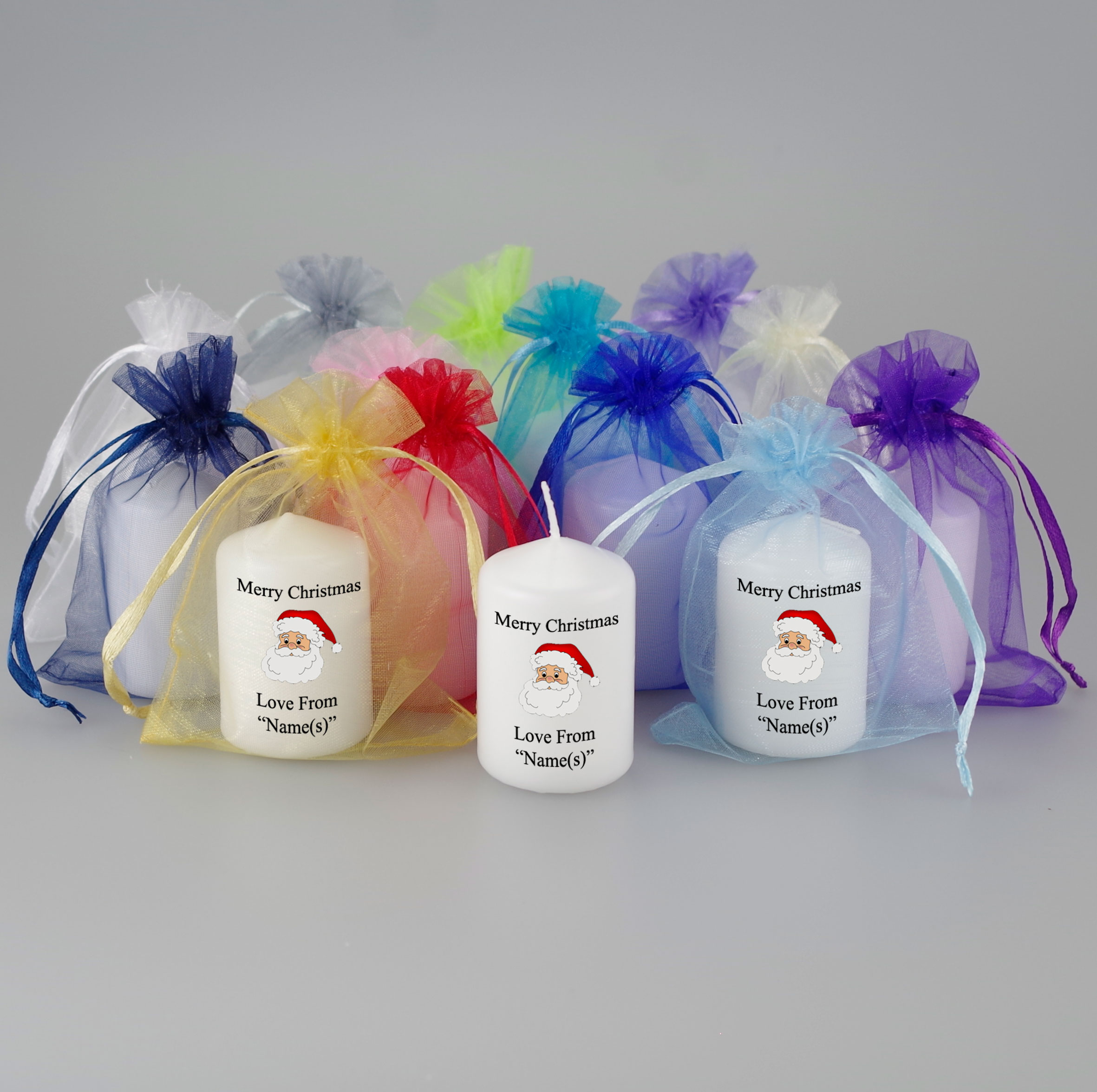 10 Personalised Christmas party favour candles Justcandles