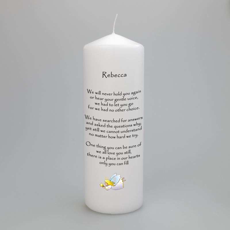Personalised Memorial Remembrance Candle Flying Angel Justcandles.co.uk
