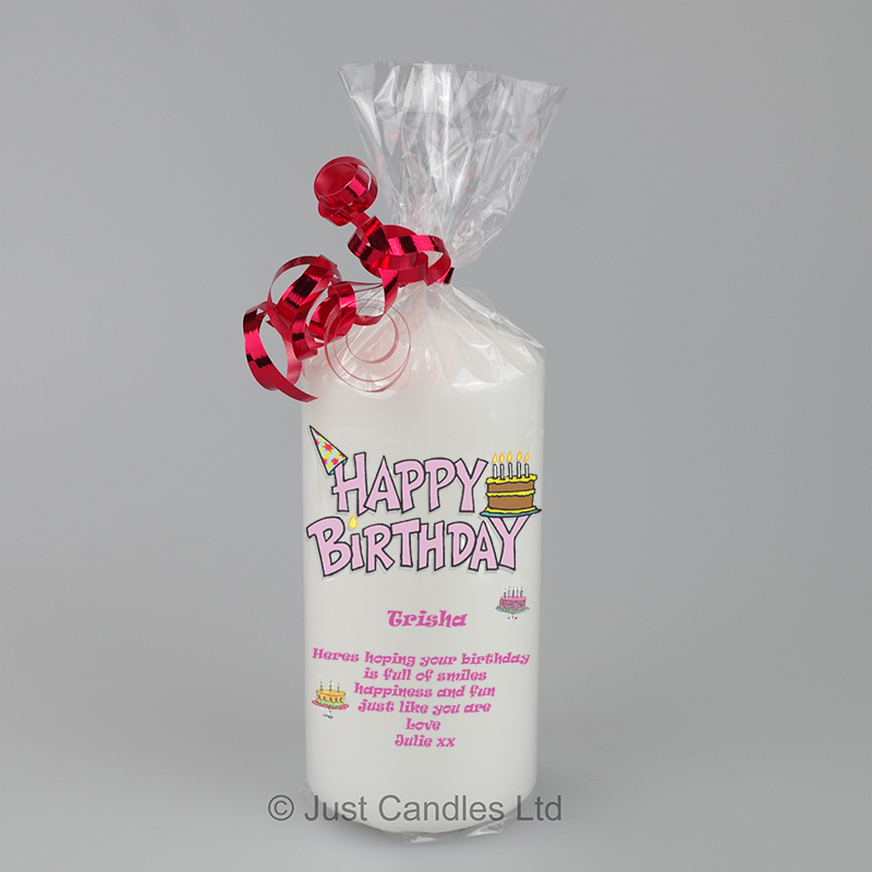 Personalised happy birthday candle Justcandles.co.uk