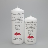 A personalised Wedding Absence Memorial candle with Names and flowers