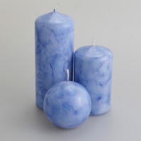 Baby Blue coloured Marble Pillar candle set of 3