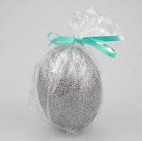 Egg shaped glittery Silver candle