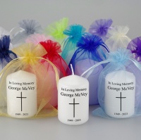 10 small memorial candles with message and chunky cross