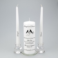 Personalised Unity Candle featuring love birds