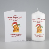 Personalised card and candle gift set Merry Christmas Teddy