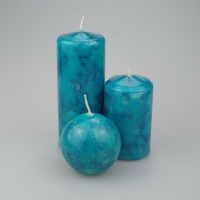 Aqua coloured Marble Pillar candle set of 3