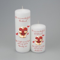 Personalised Valentines Teddy pillar Candle